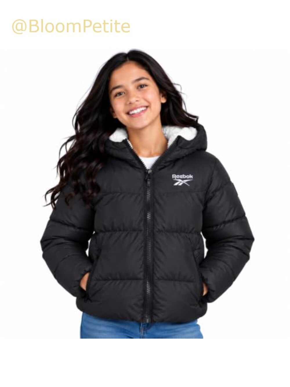Girls Heavyweight Poly Taffeta Puffer Jacket Sherpa Hood